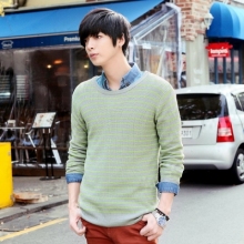 男 时尚休闲韩版修身圆领条纹长袖针织衫OT3011【AMH 2014春装新款】